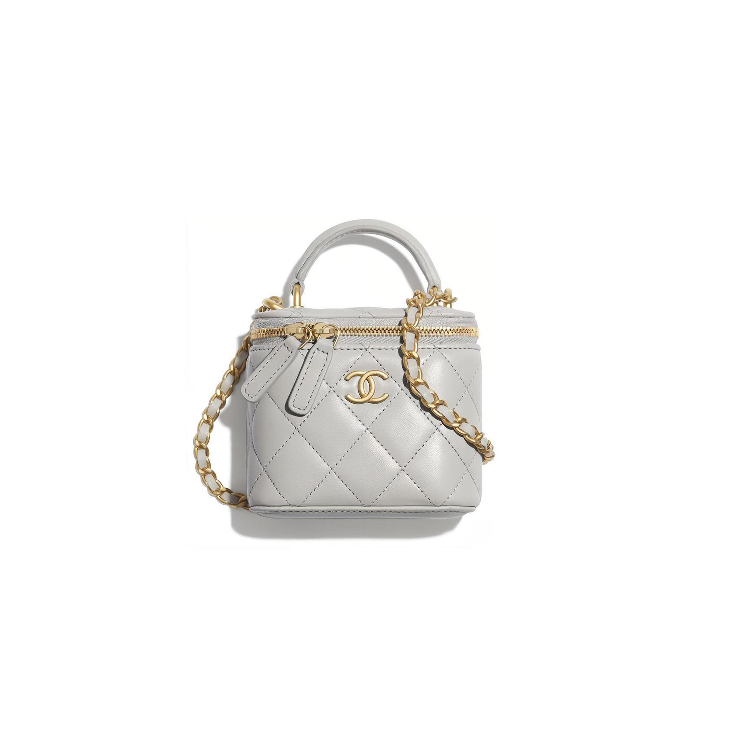 CHANEL MASTER MINI TOP HANDLE VANITY WITH CHAIN GREY LAMBSKIN AP2198 (11*8.5*7cm)